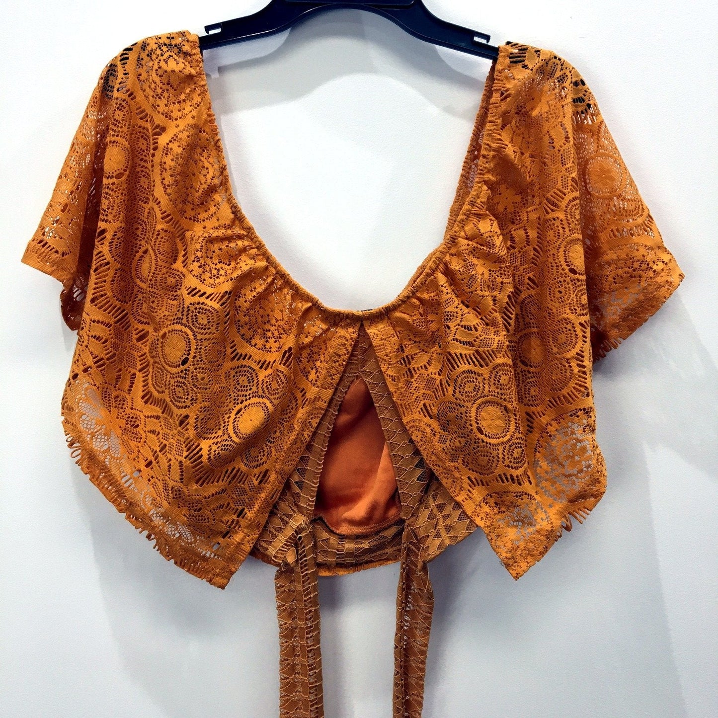 Temt Womens Lace Crop Top in Orange - Lightweight Feminine Casual Blouse Size S