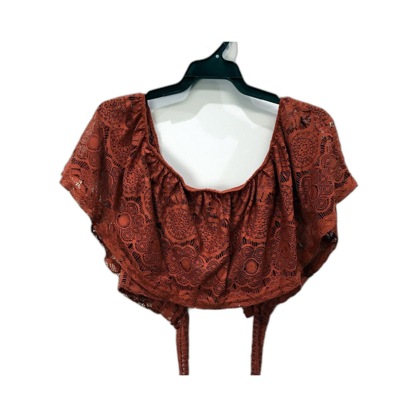 Temt Womens Lace Crop Top - Lightweight Ruffle Boho Wrap in Rust Size S