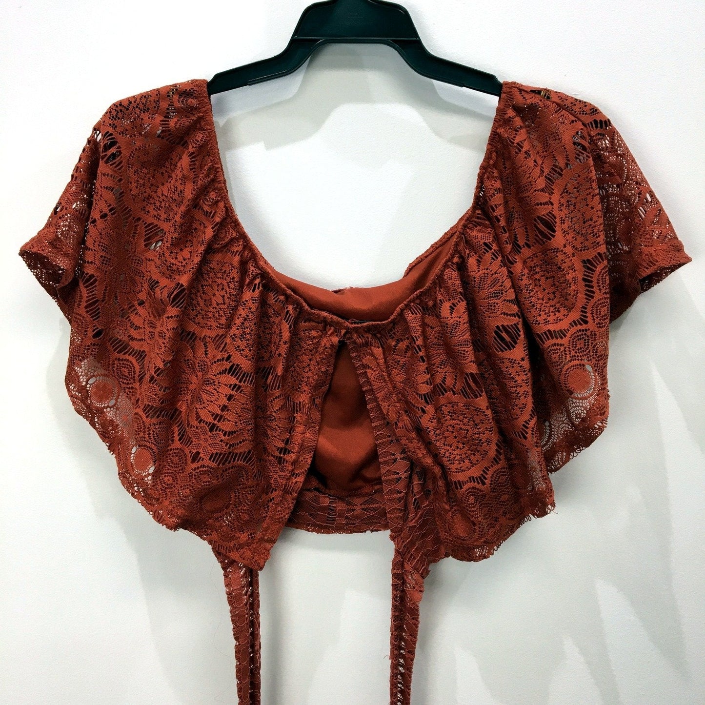 Temt Womens Lace Crop Top - Lightweight Ruffle Boho Wrap in Rust Size S