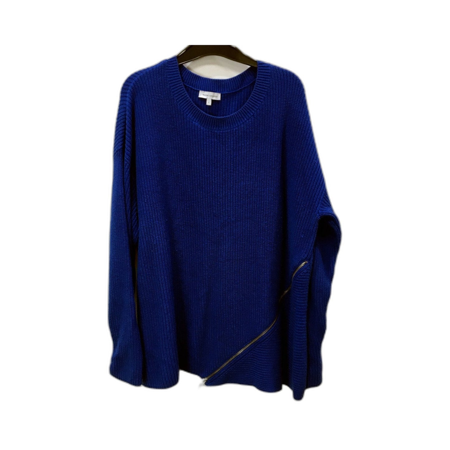Wayne Cooper Womens Blue Knit Pullover Sweater with Zipper detial, Size L