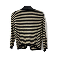 Anna Thomas Womens Striped Cotton Cardigan Sweater Black and Beige Size 1