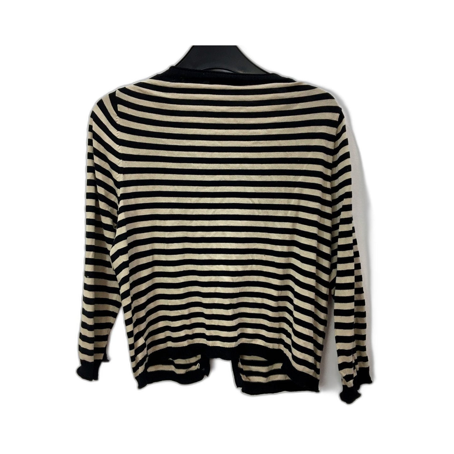 Anna Thomas Womens Striped Cotton Cardigan Sweater Black and Beige Size 1