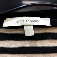 Anna Thomas Womens Striped Cotton Cardigan Sweater Black and Beige Size 1
