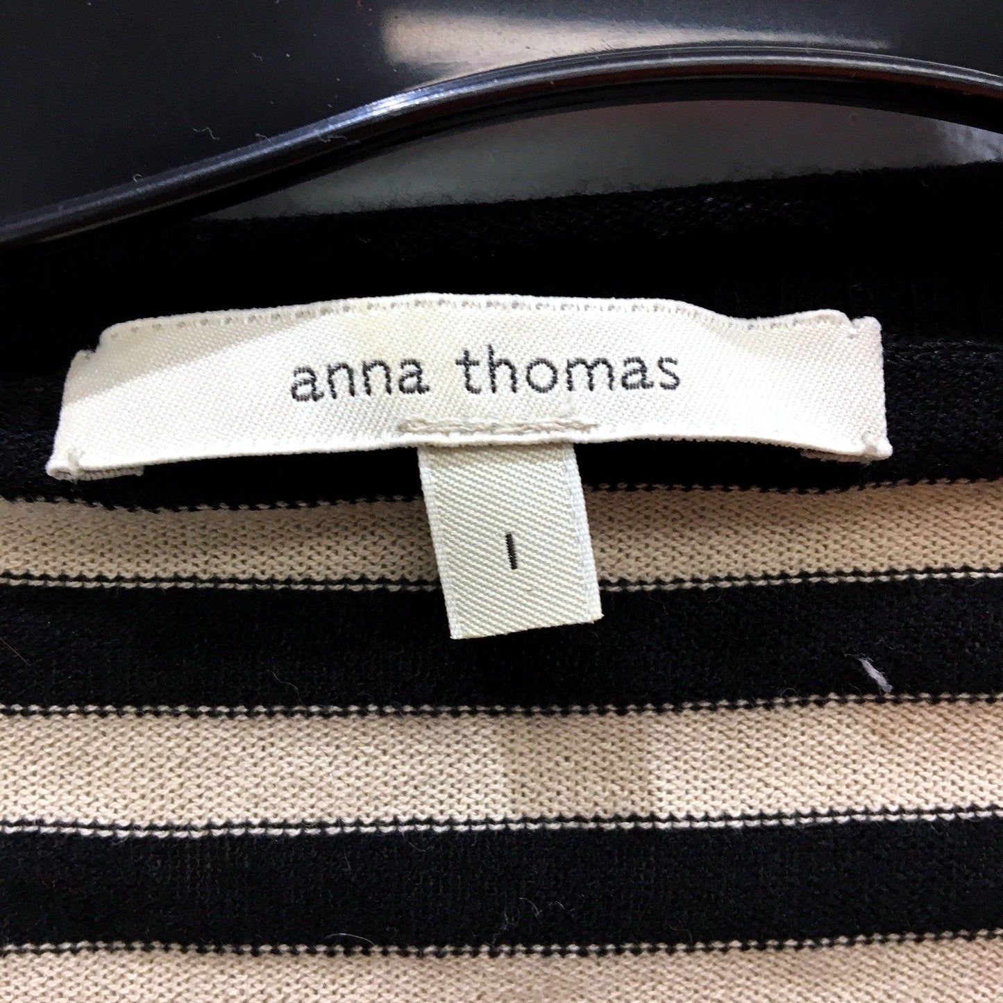 Anna Thomas Womens Striped Cotton Cardigan Sweater Black and Beige Size 1