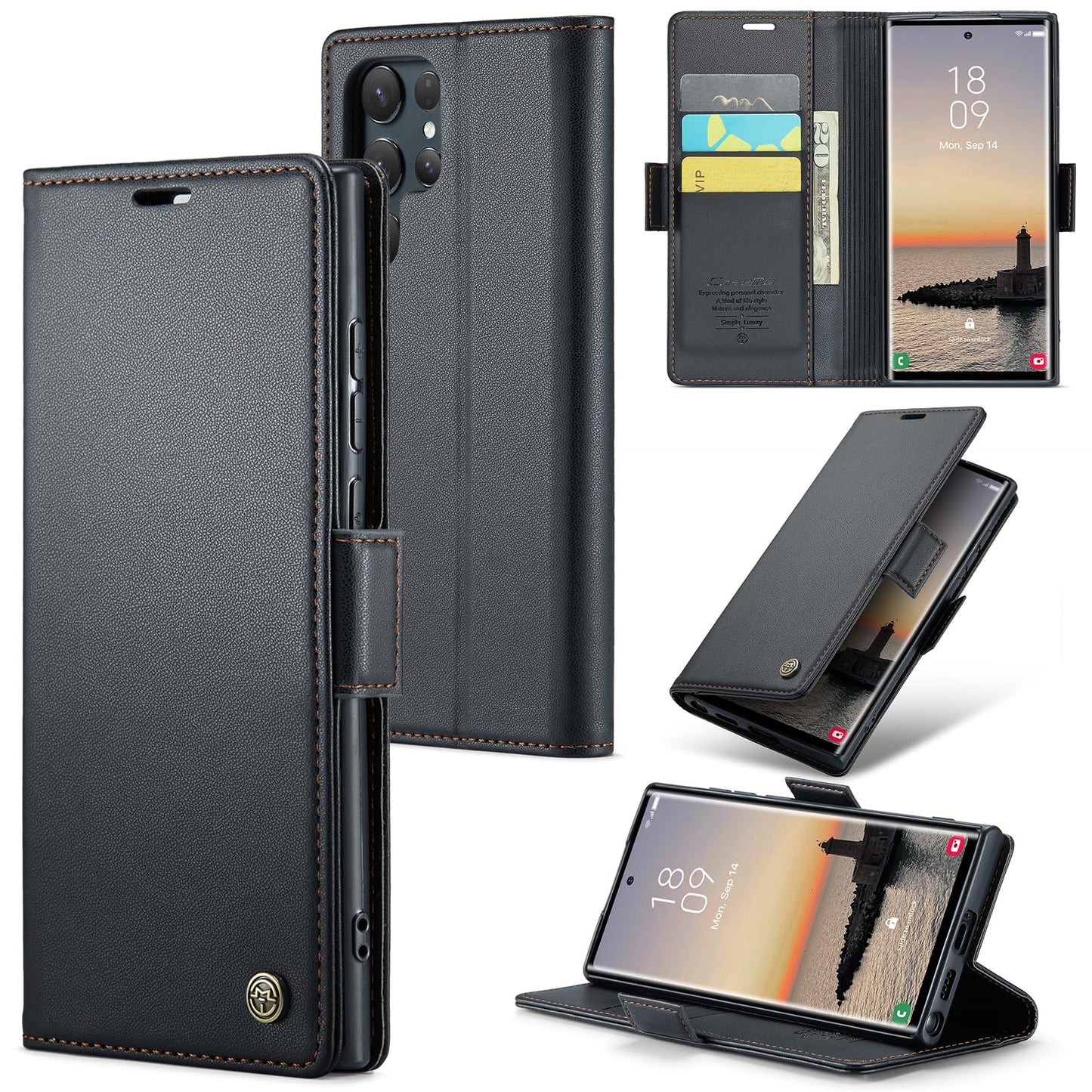 ELEPIK Flip & Wallet Case for Galaxy S22 Ultra with Card Holder Kickstand NEW
