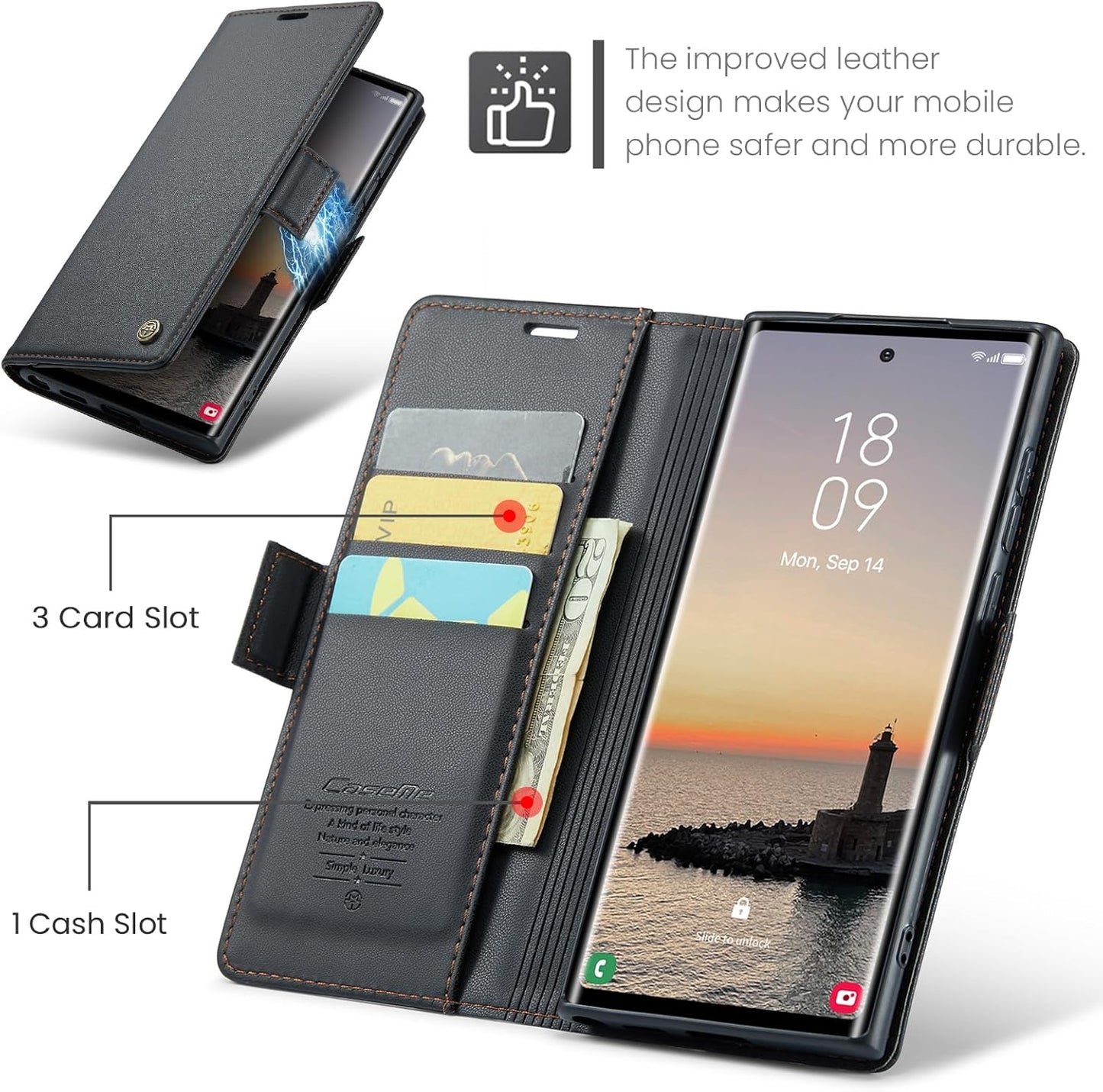 ELEPIK Flip & Wallet Case for Galaxy S22 Ultra with Card Holder Kickstand NEW