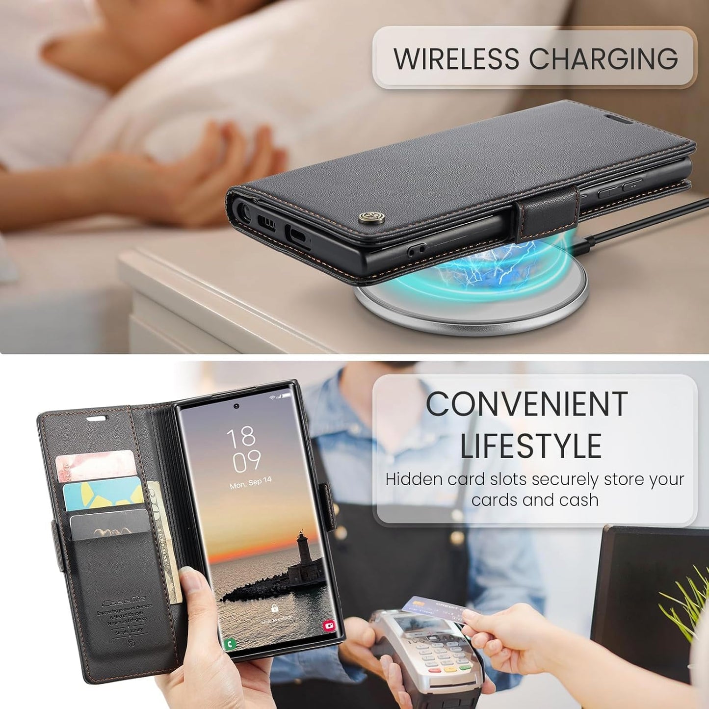 ELEPIK Flip & Wallet Case for Galaxy S22 Ultra with Card Holder Kickstand NEW