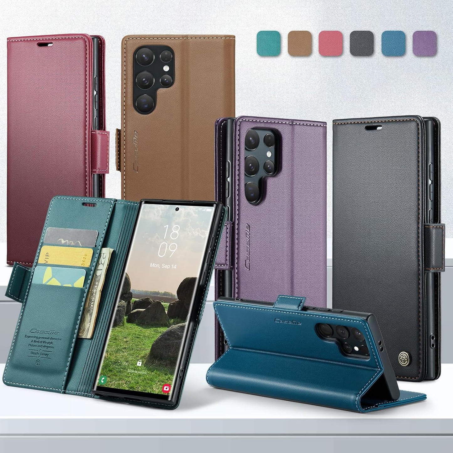 ELEPIK Flip & Wallet Case for Galaxy S22 Ultra with Card Holder Kickstand NEW