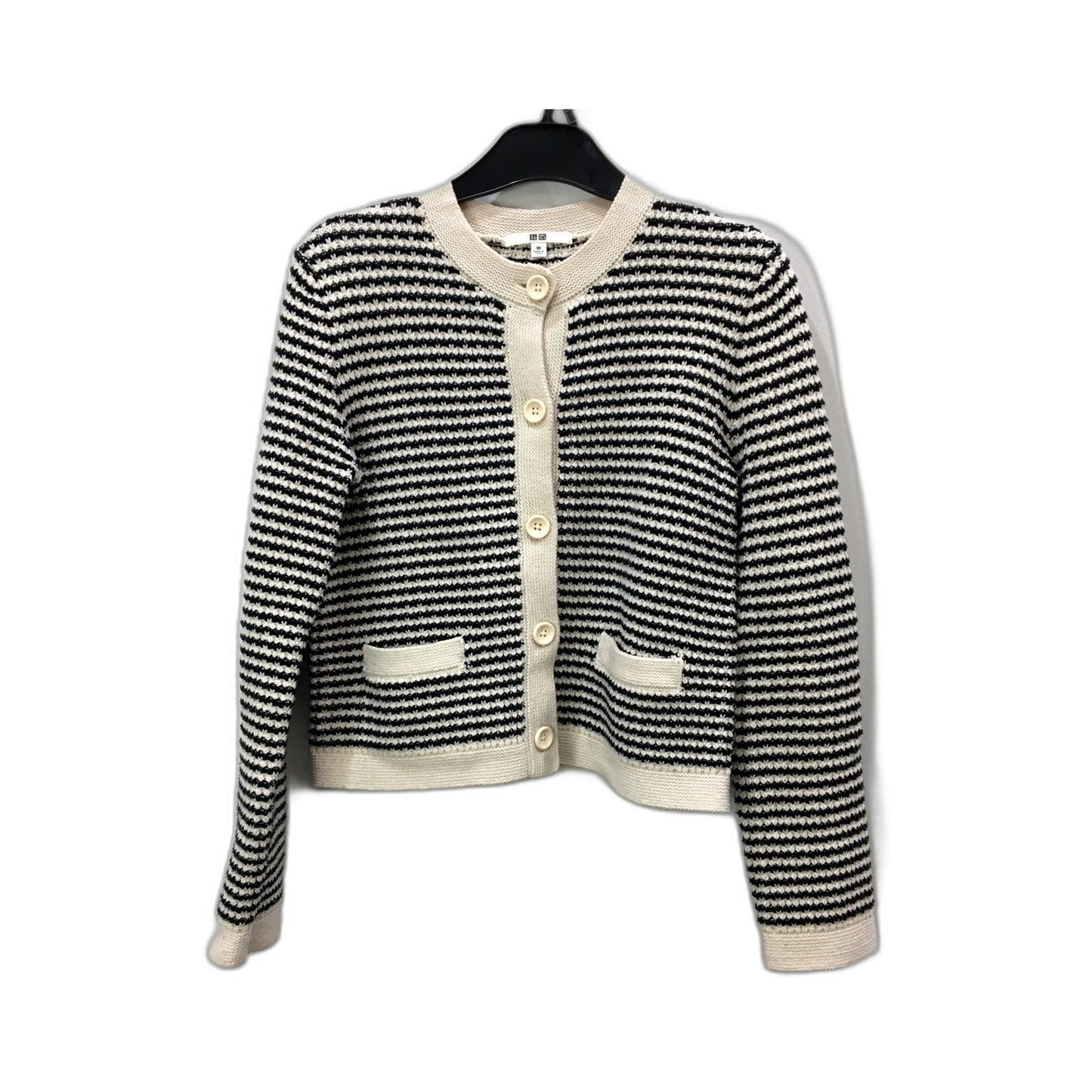 UNIQLO Womens Striped Cardigan Sweater in Black and Beige, XS Size
