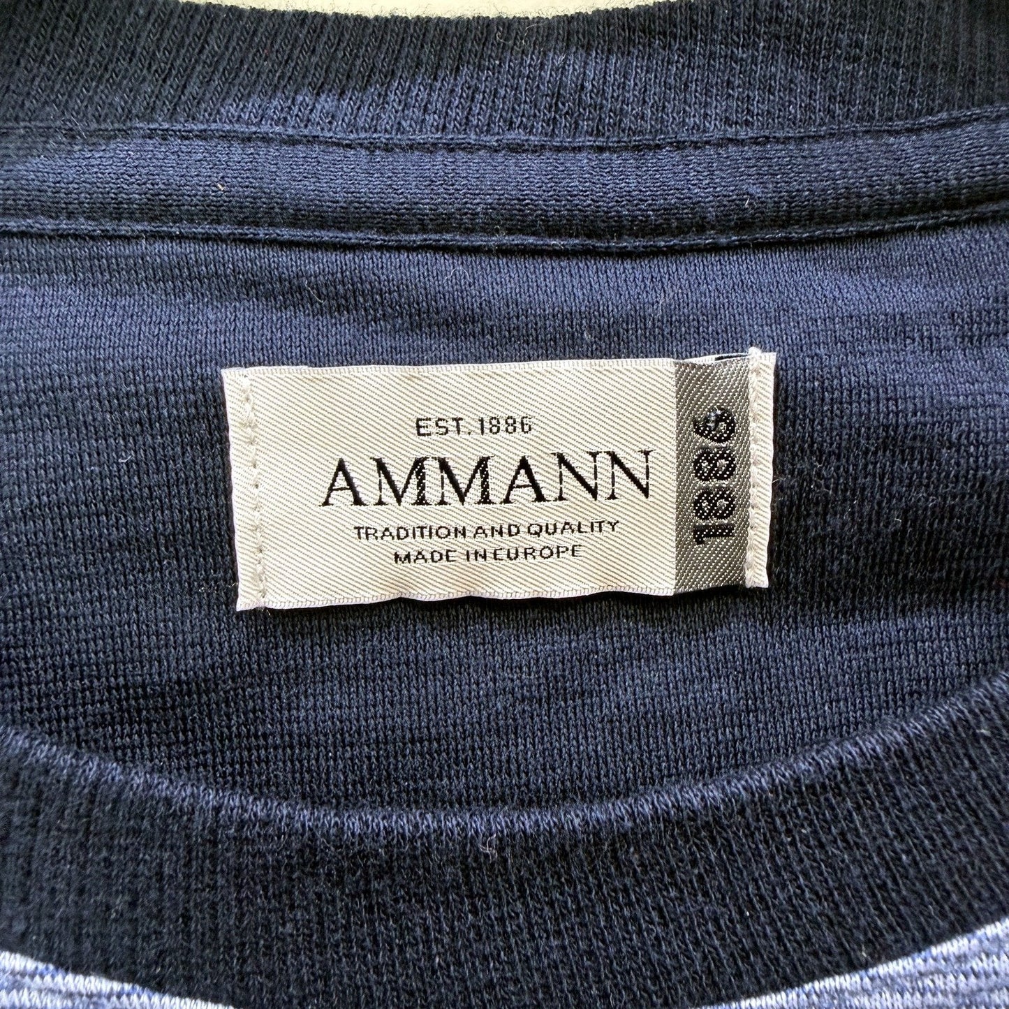 Ammann Mens Long Sleeve Blue Striped Cotton T-Shirt, Size L