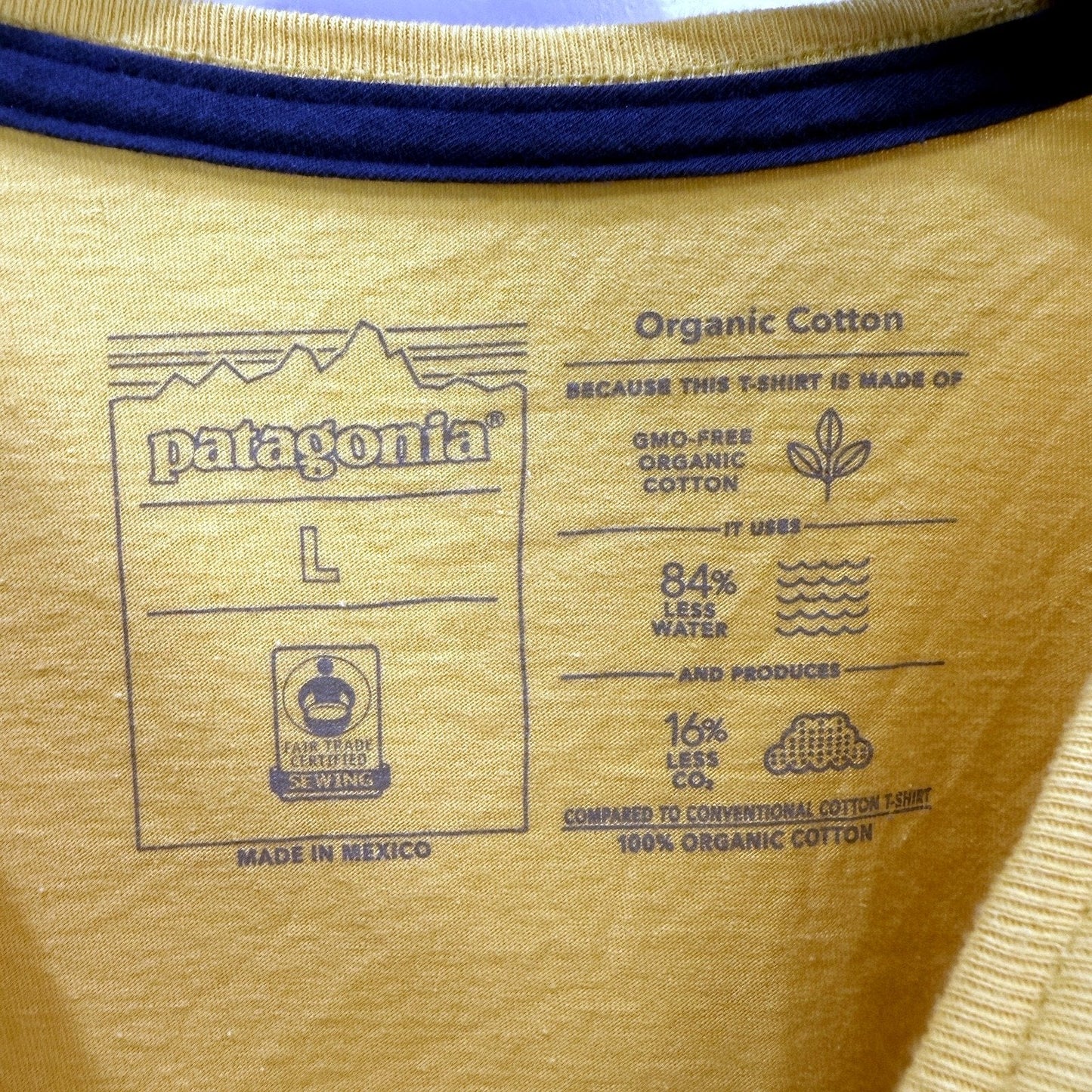 Patagonia Mens Long Sleeve Graphic T-Shirt Organic Cotton Yellow and Black NEW