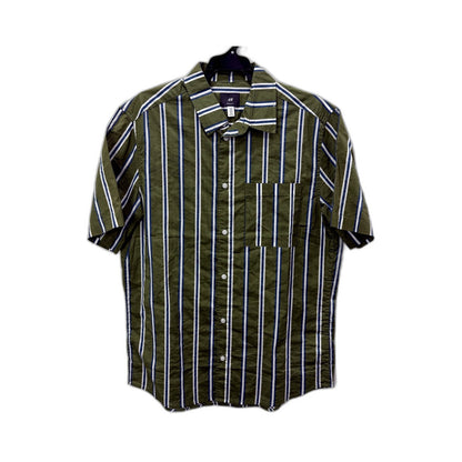 H&M Mens Button-Down Shirt Striped Olive Multi Color Size M