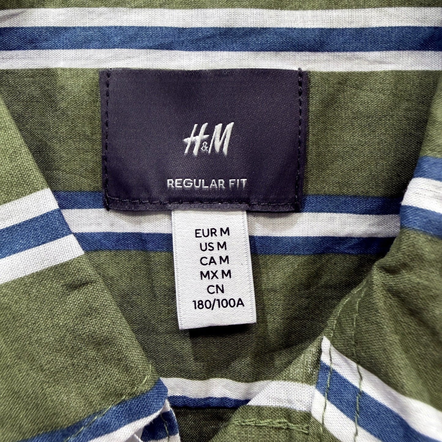 H&M Mens Button-Down Shirt Striped Olive Multi Color Size M