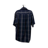 Jeep Mens Button-Down Shirt Navy Blue Plaid Cotton Casual Short Sleeve Size M