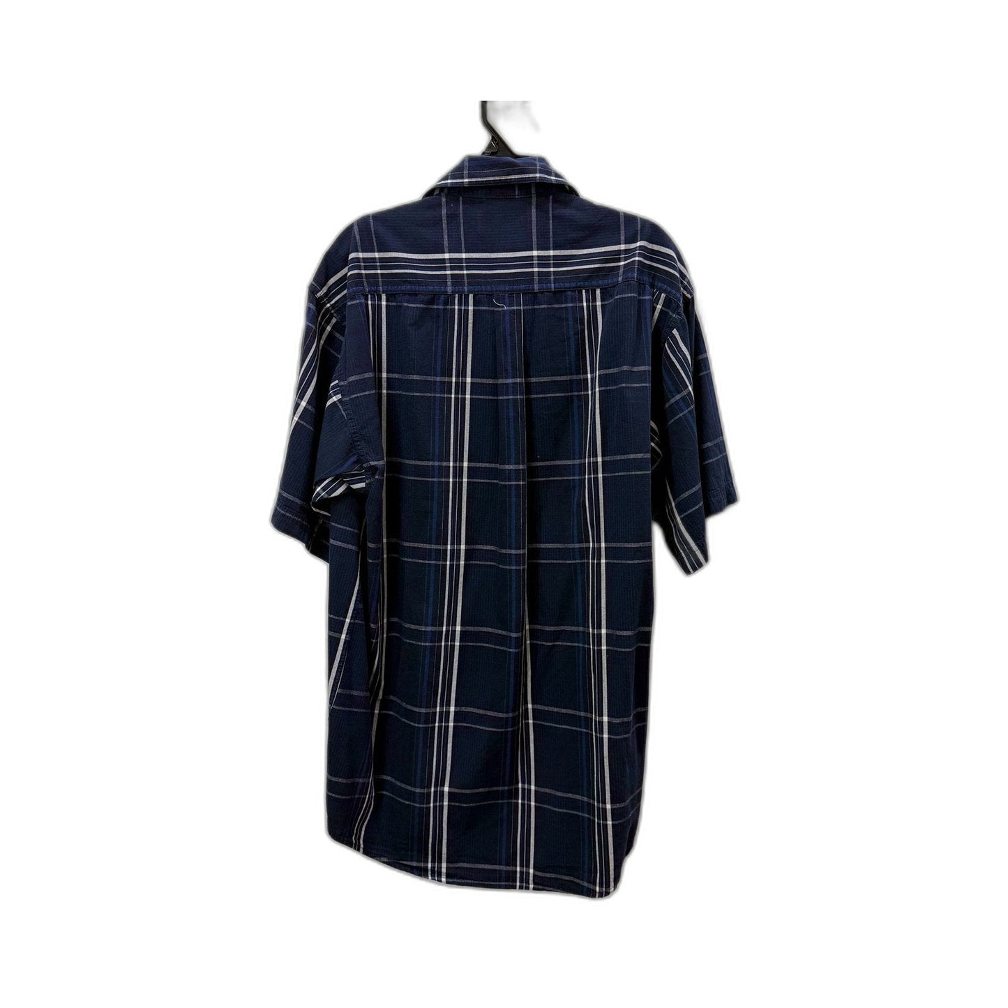 Jeep Mens Button-Down Shirt Navy Blue Plaid Cotton Casual Short Sleeve Size M