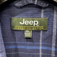 Jeep Mens Button-Down Shirt Navy Blue Plaid Cotton Casual Short Sleeve Size M