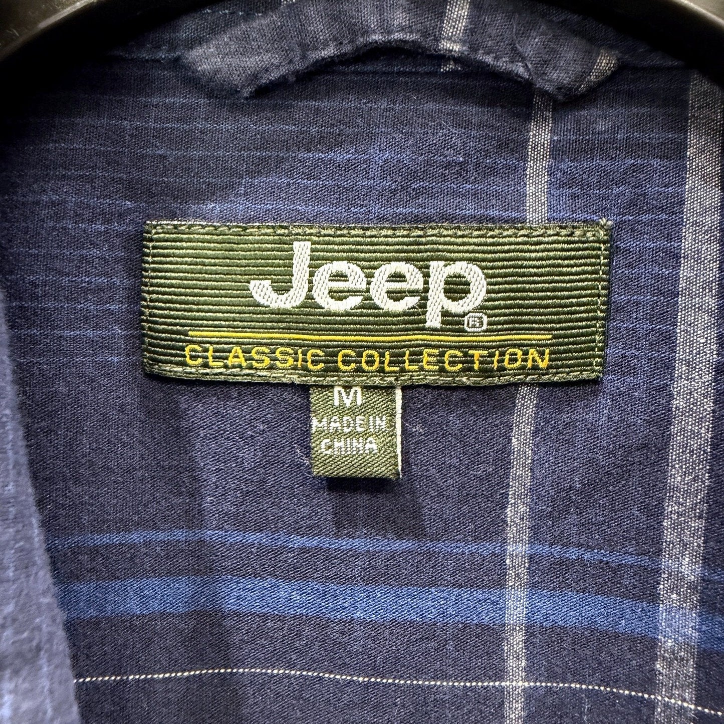 Jeep Mens Button-Down Shirt Navy Blue Plaid Cotton Casual Short Sleeve Size M