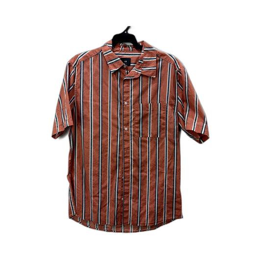 H&M Mens Button-Down Shirt Striped Peach and Navy Blue Cotton Regular Fit Size M