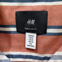 H&M Mens Button-Down Shirt Striped Peach and Navy Blue Cotton Regular Fit Size M