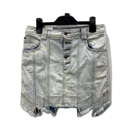 Aje Womens Denim Mini Skirt Light Blue Frayed Hem Button Front Size 10