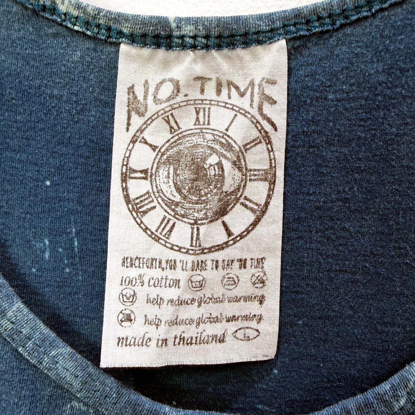 No Time Mens Vintage Style Tank Top Psychedelic Mushroom Print Blue Size L