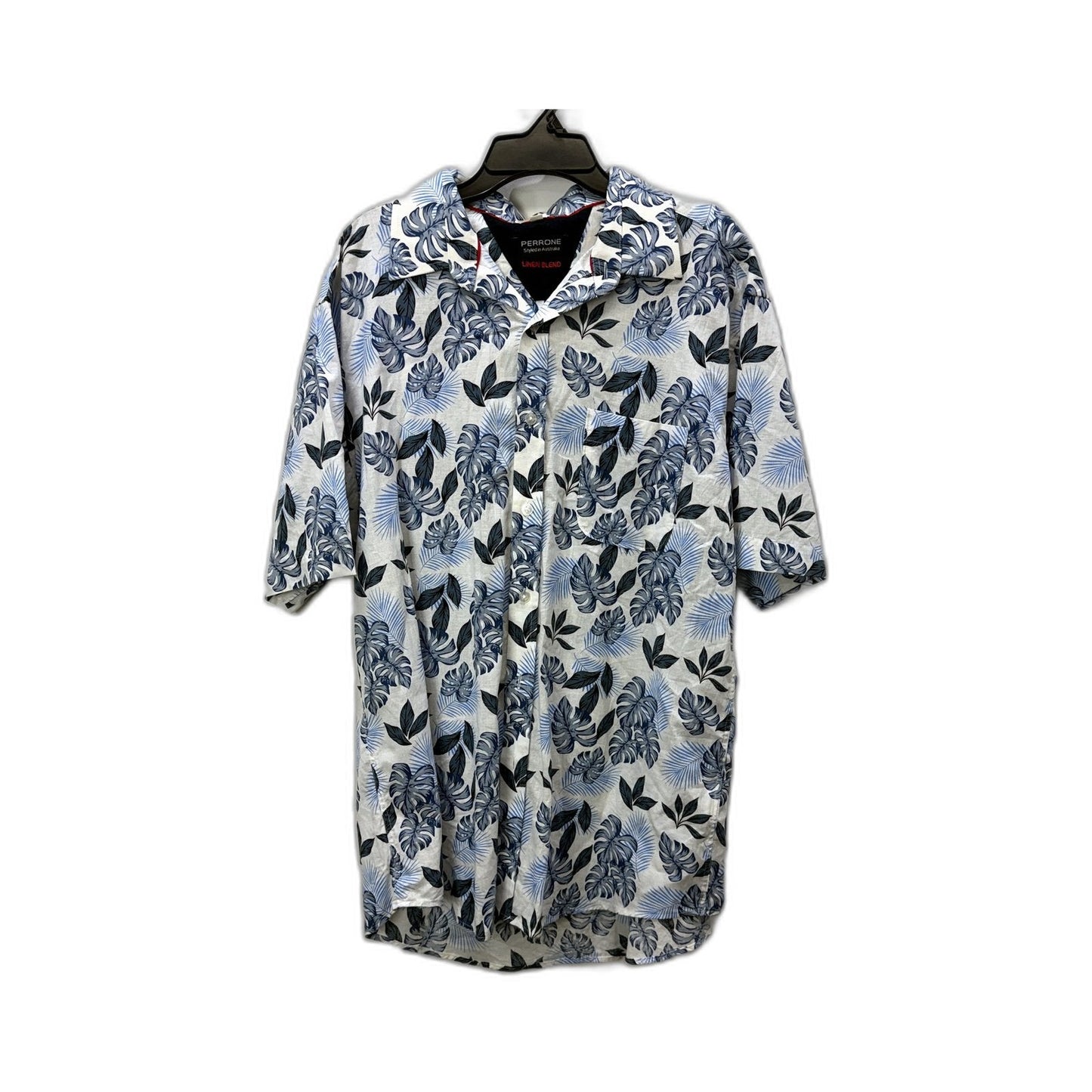 Perrone Mens Button-Down Shirt Floral Print Cotton Linen Blend Casual Sz L