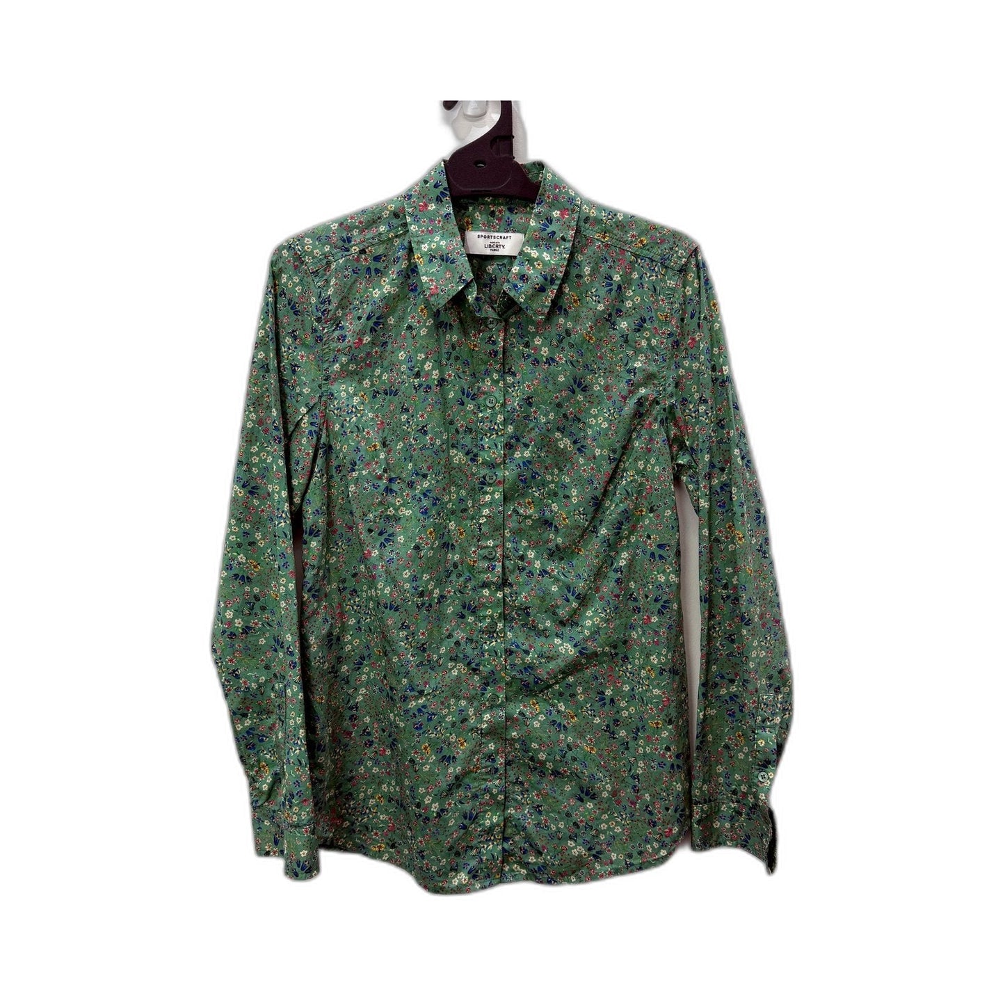 Sportscraft Womens Green Floral Button-Down Shirt Liberty Fabric Size 10