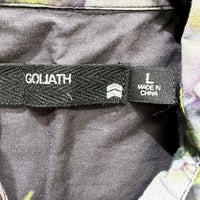 Goliath Mens Floral Button-Down Shirt Black with White and Green Print Size L