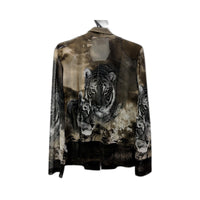 Youlim Design Womens Zip-Up Jacket Grey/Brown Tiger Print Polyester Size Small