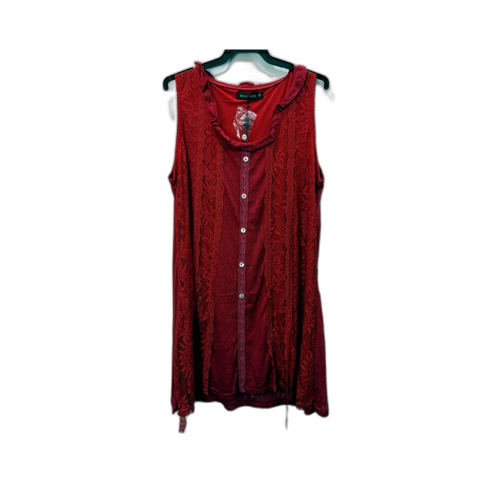 Whispers Womens Elegant Lace Sleeveless Red Blouse Top in Size XL NEW