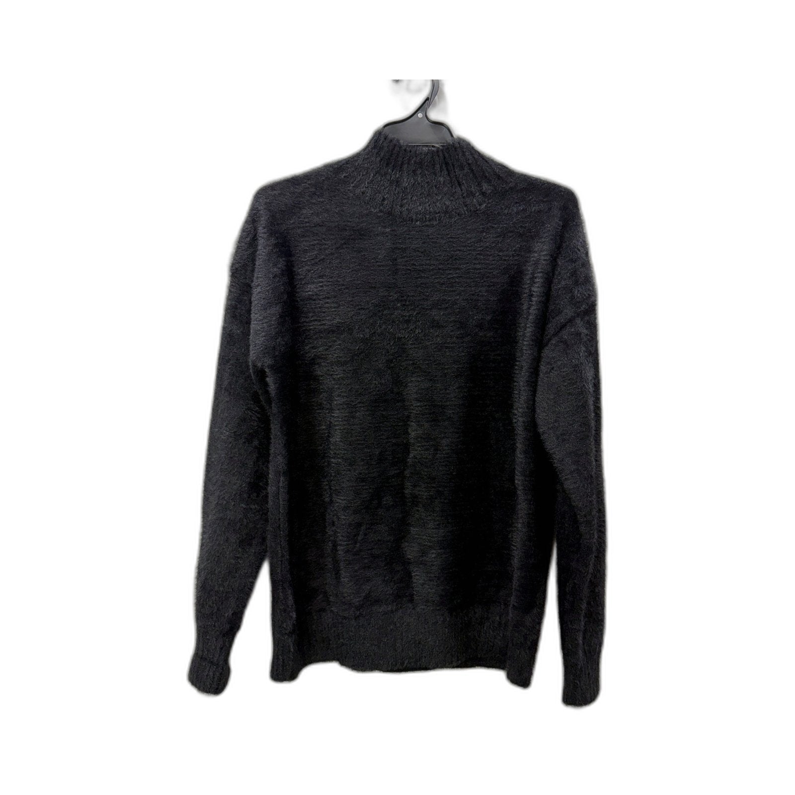 Hourglass Womens Fuzzy Mock Neck Pullover Sweater in Black, Medium Size