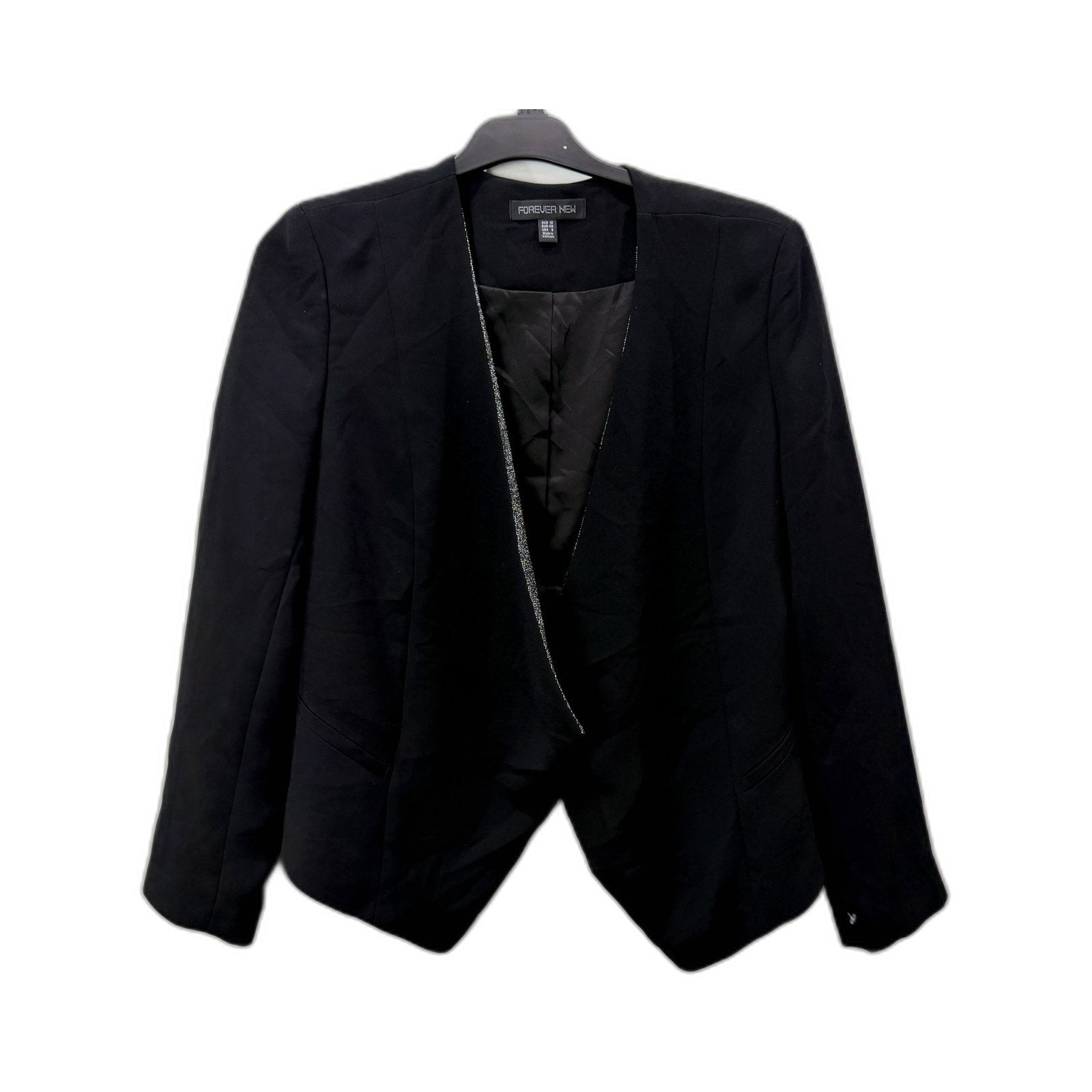 Forever New Womens Metallic Structured Blazer in Black, Size 12