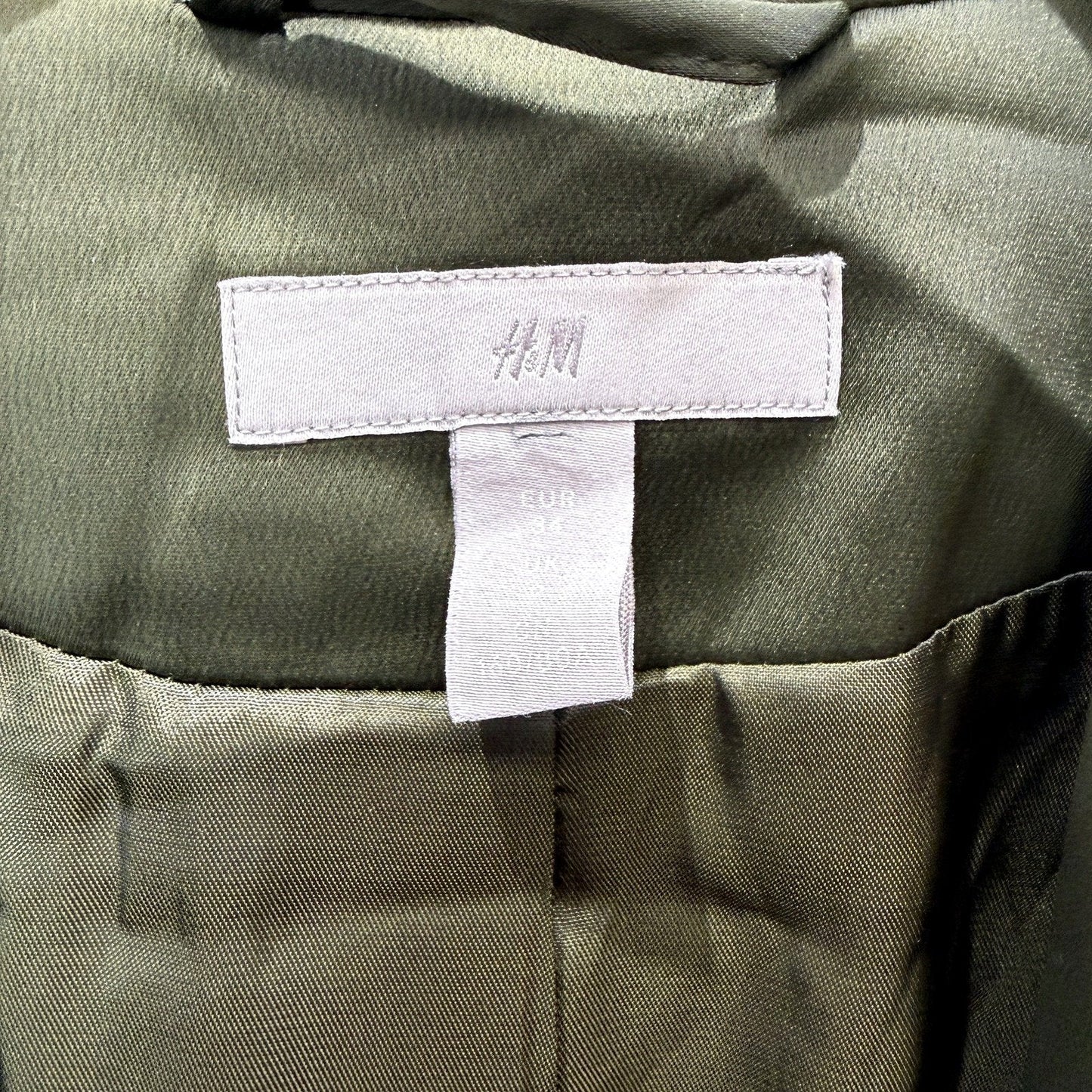 H&M Womens Dress Jacket Olive Green Lightweight Belted Trench Coat for XXS NEW