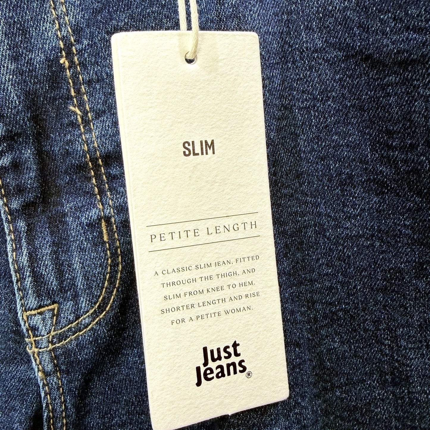 Just Jeans Womens Vintage Ink Slim Fit Dark Blue Jeans, Size 18P NEW