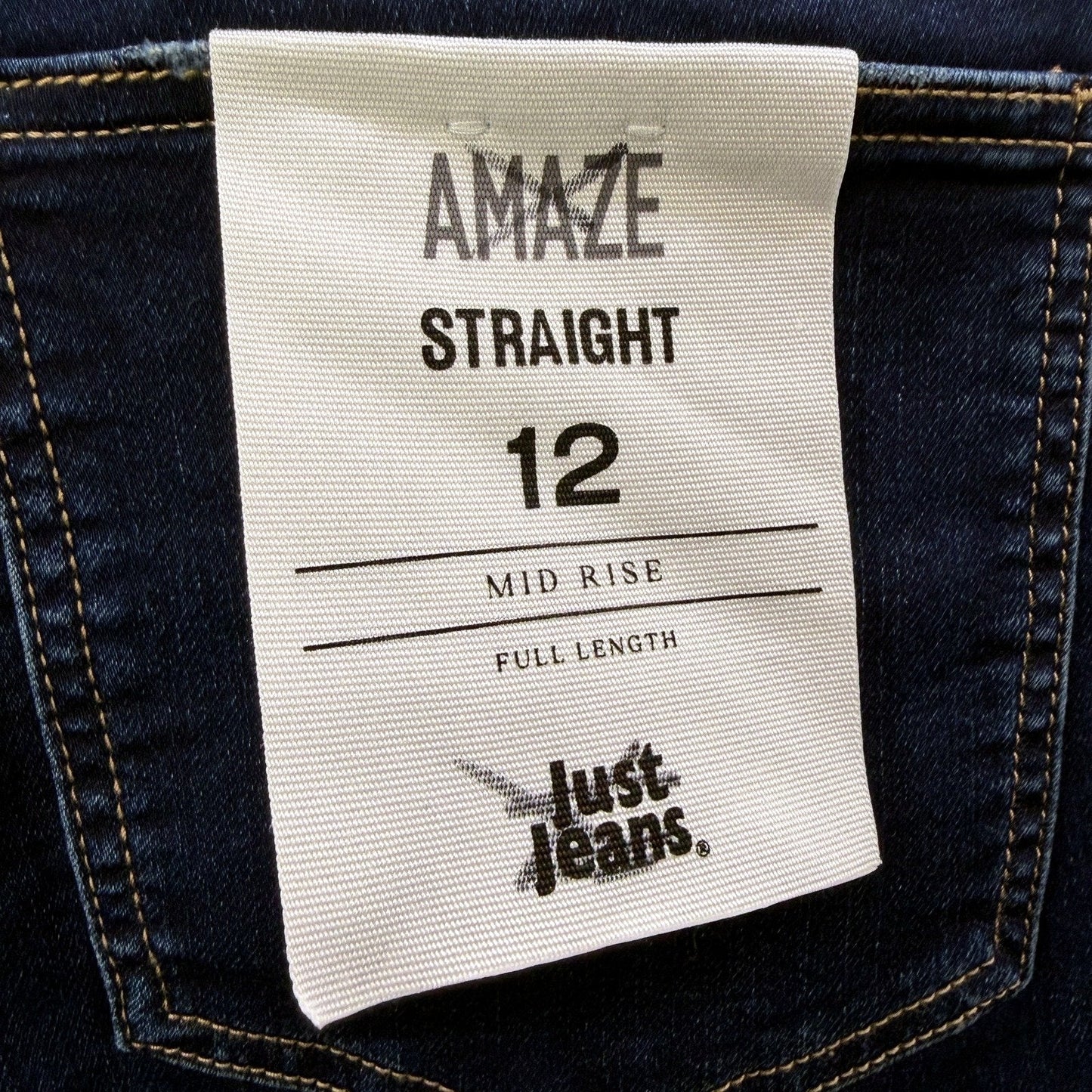 Just Jeans Womens Amaze Straight Leg Dark Blue Denim Size 12 NEW