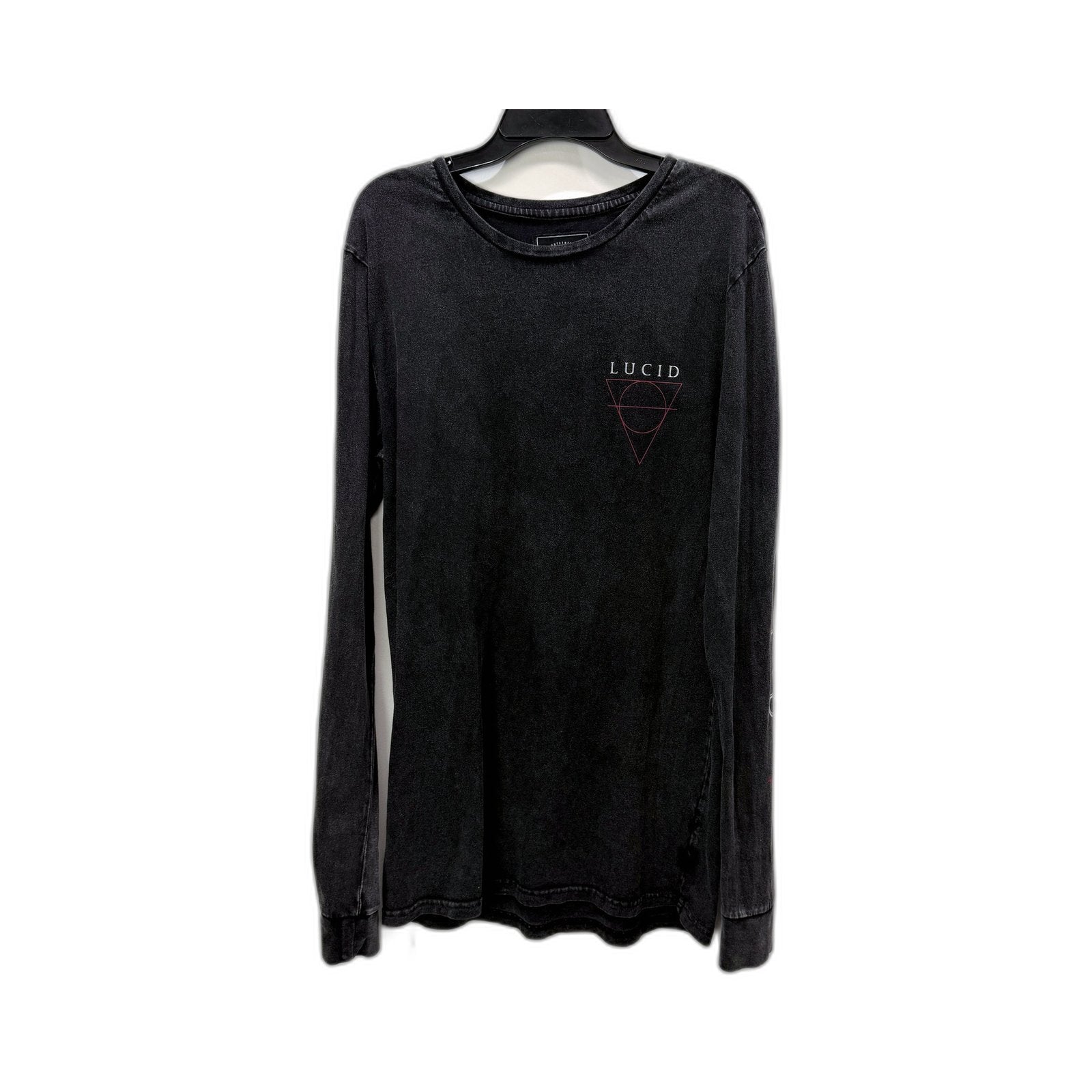Lucid Mens Long Sleeve Graphic Tee Cotton Shirt in Black, Size S