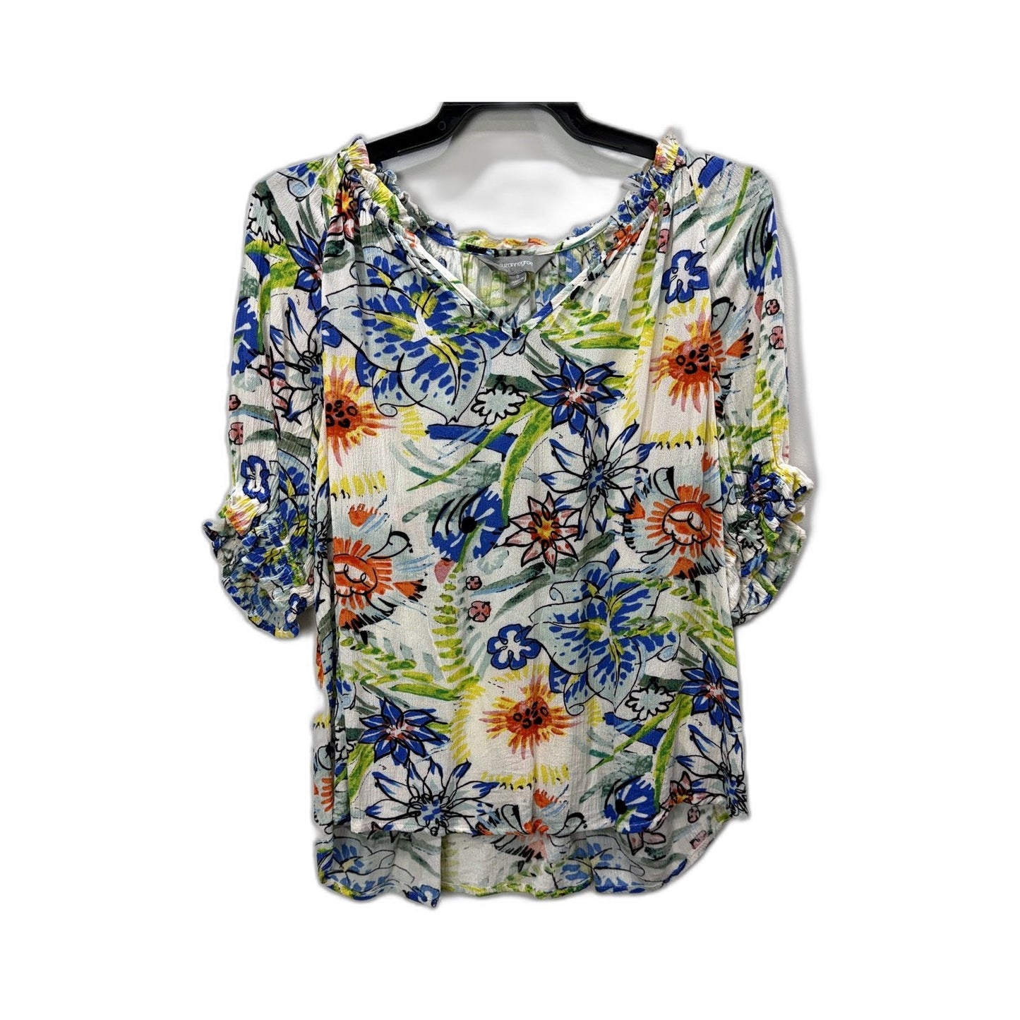 Suzanne Betro Womens Floral Print Blouse Puff Sleeve Multicolor Size 6