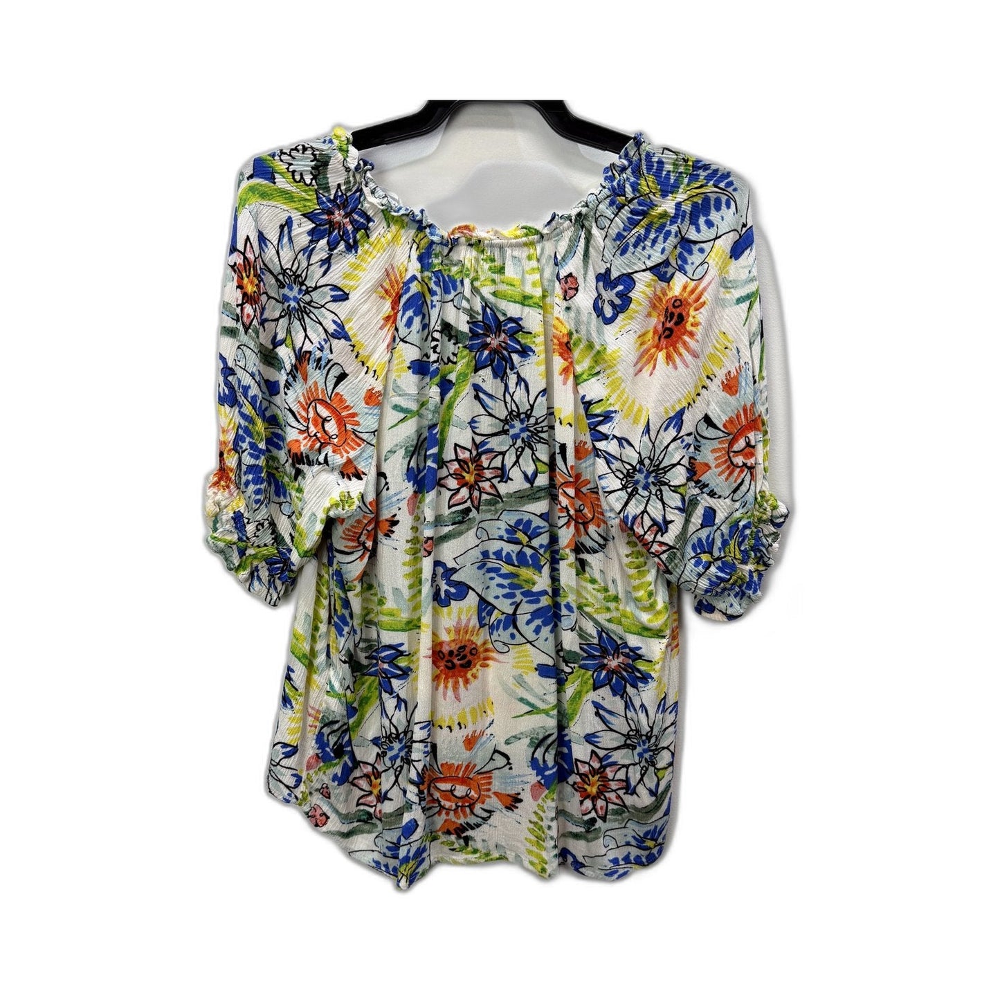 Suzanne Betro Womens Floral Print Blouse Puff Sleeve Multicolor Size 6