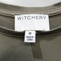 Witchery Womens Zip Shoulder Blouse Olive Green Casual Pullover Size M
