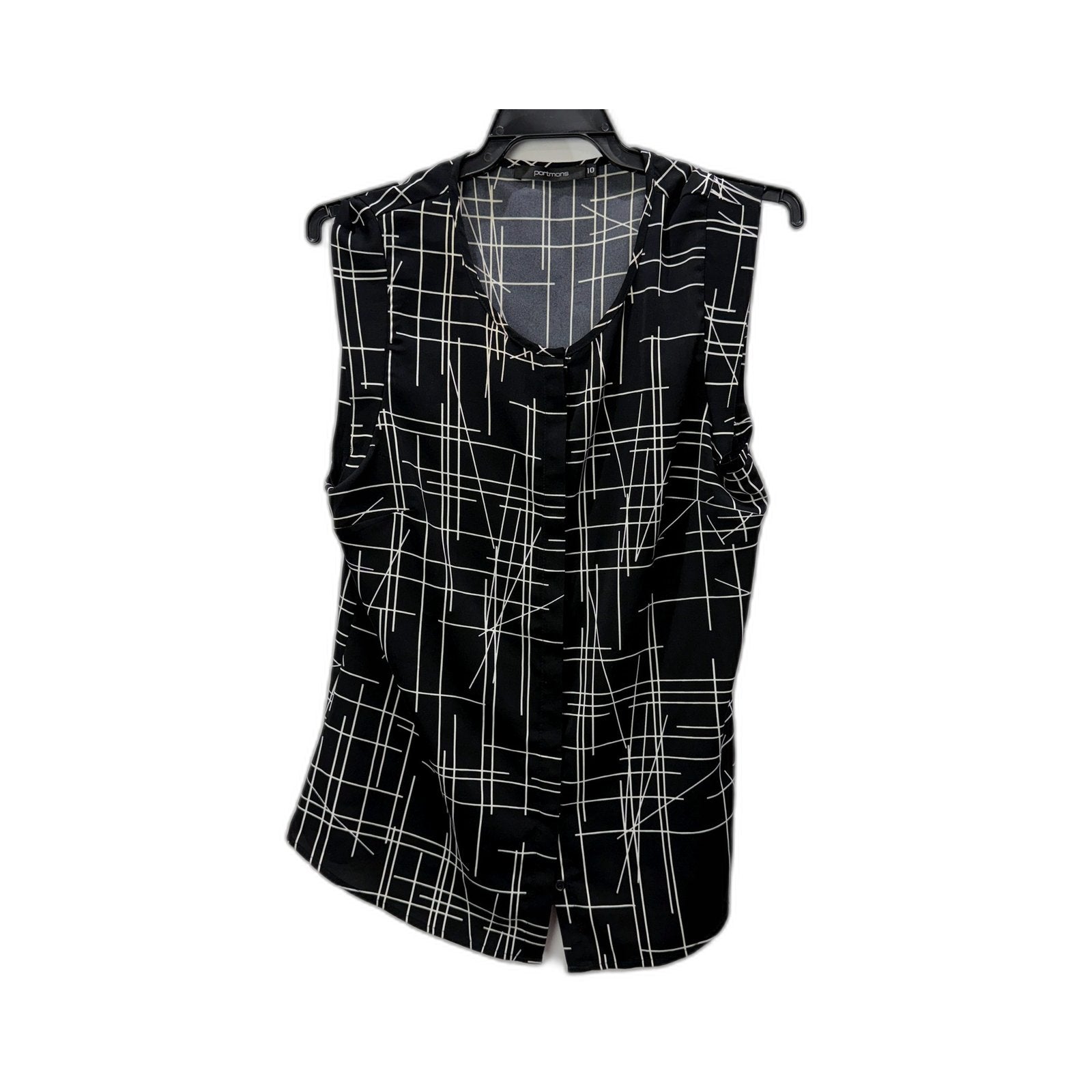 Portmans Womens Sleeveless Tank Shirt Black and White Grid Pattern Size 10