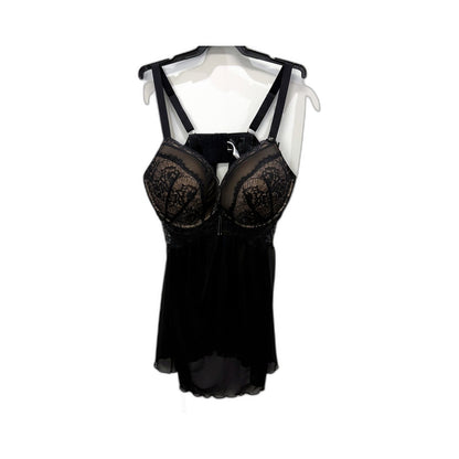 City Chic Boudoir Lingerie 2 Piece Set Womens in Black Lace Mesh, Size M NEW