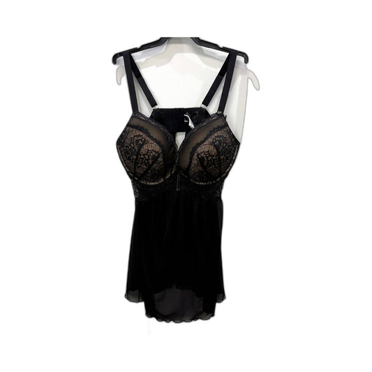 City Chic Boudoir Lingerie 2 Piece Set Womens in Black Lace Mesh, Size M NEW