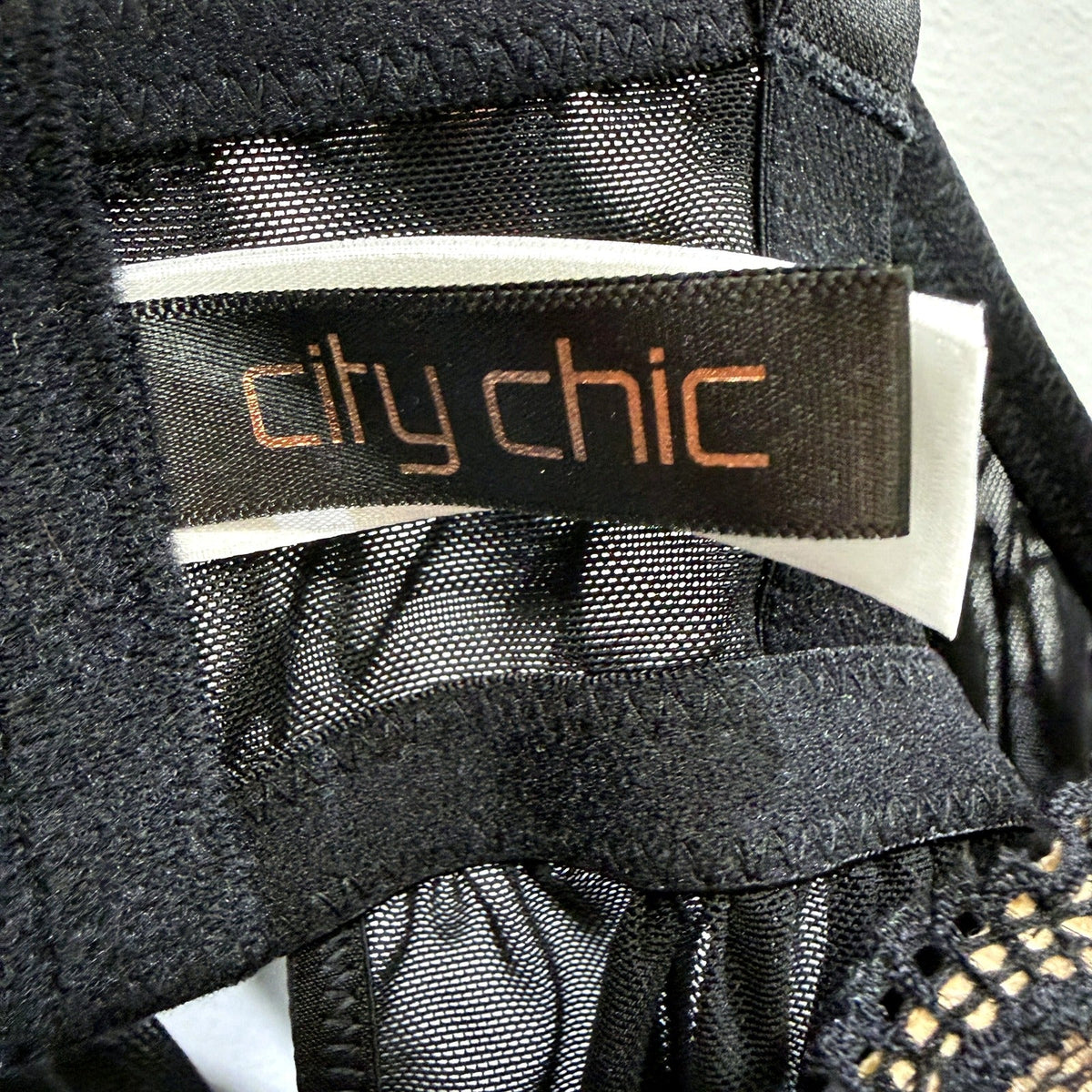 City Chic Boudoir Lingerie 2 Piece Set Womens in Black Lace Mesh, Size M NEW