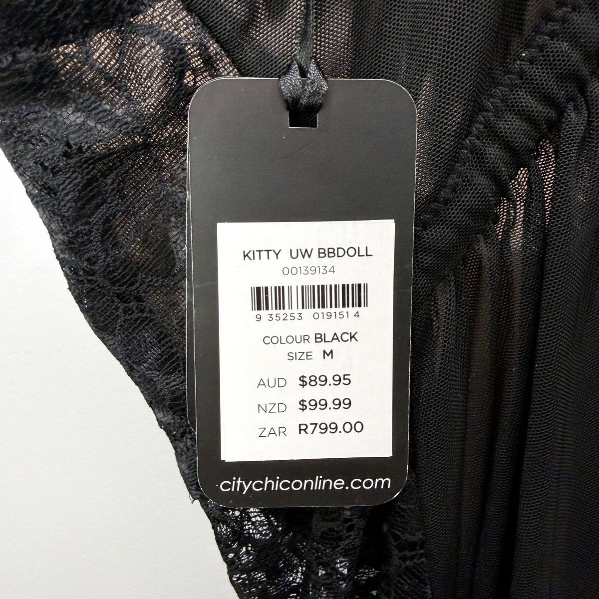 City Chic Boudoir Lingerie 2 Piece Set Womens in Black Lace Mesh, Size M NEW