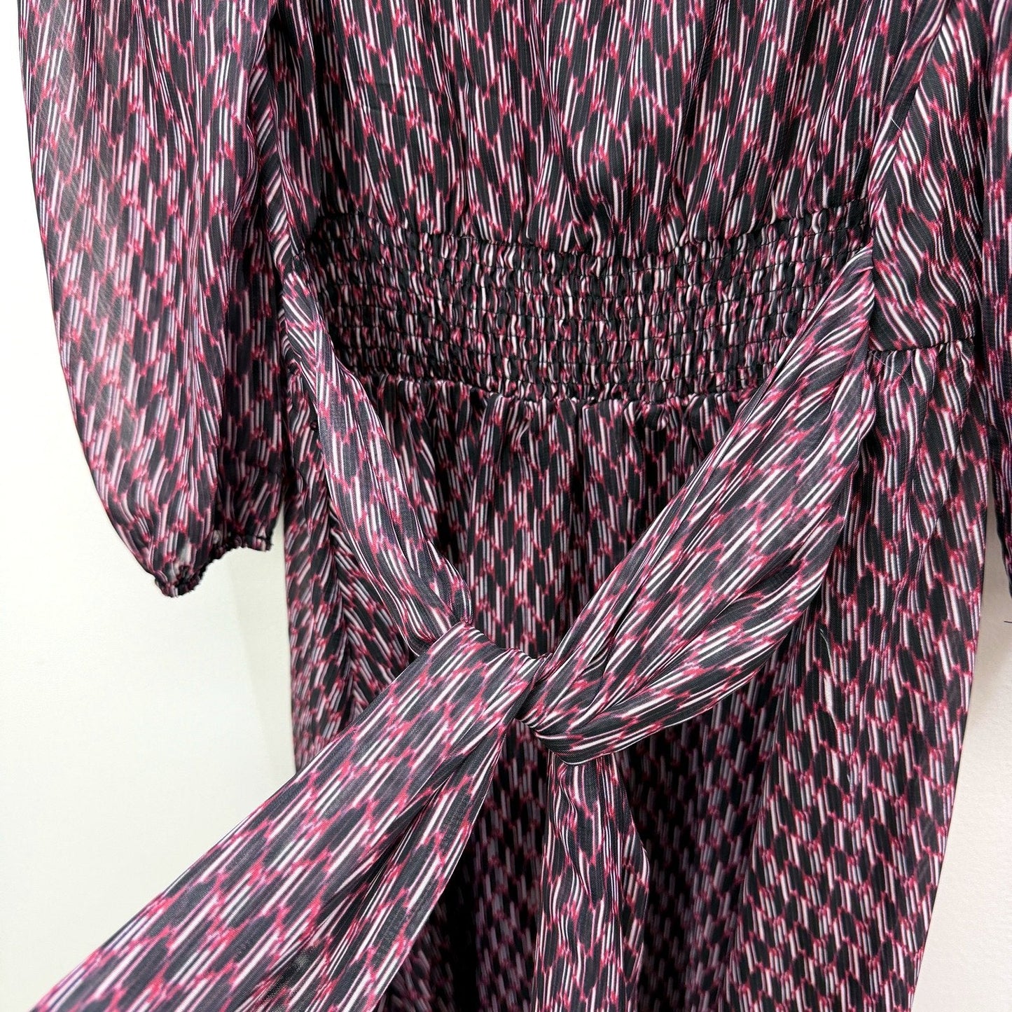 Caroline Morgan Womens Floral Print Puff Sleeve Smocked Waist Dress Size 14