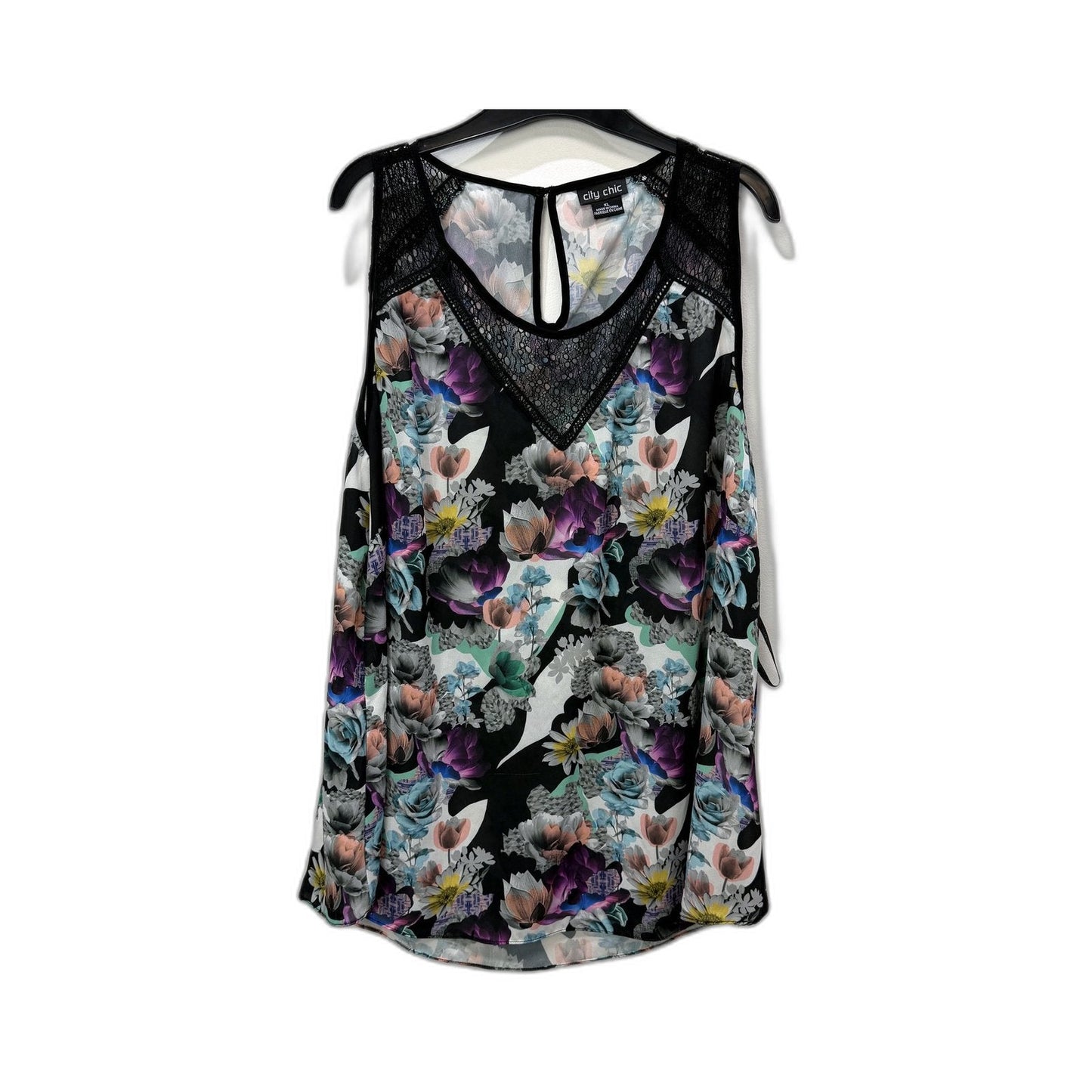 City Chic Womens Floral Print Sleeveless Tank Top in Multi Color Sz XL