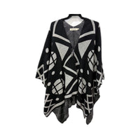 Vangelica Womens Soft Knit Poncho Sweater in Black and Gray for S/M