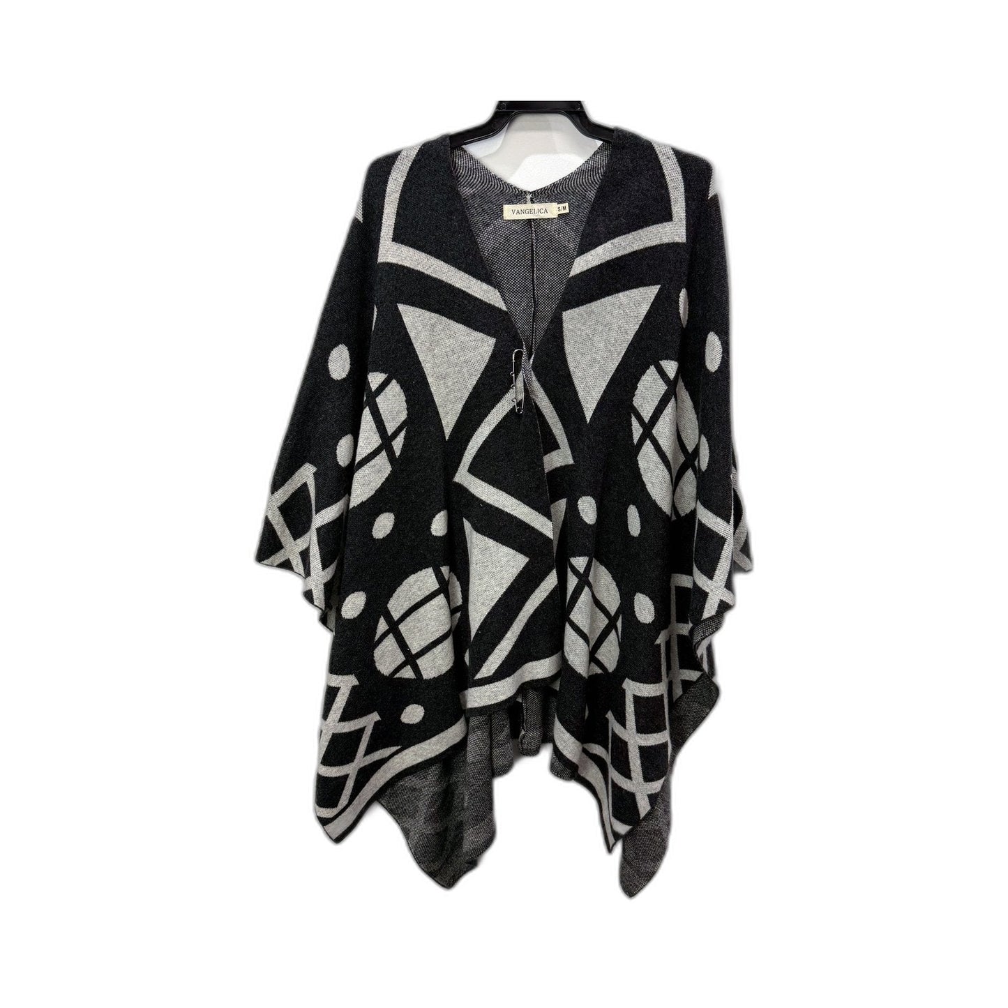 Vangelica Womens Soft Knit Poncho Sweater in Black and Gray for S/M