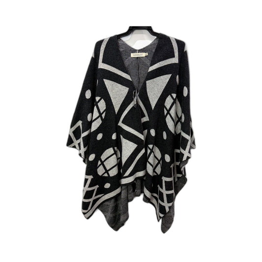 Vangelica Womens Soft Knit Poncho Sweater in Black and Gray for S/M