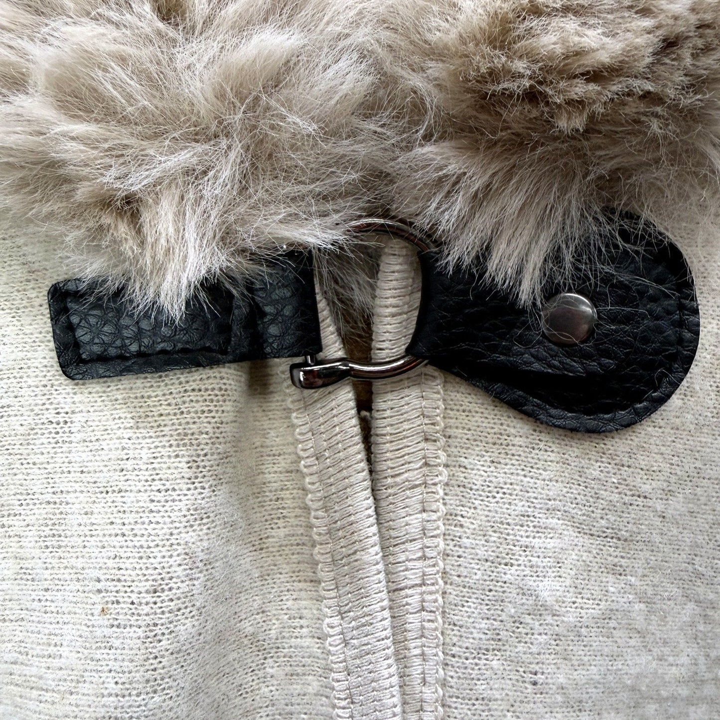 Hooded Wool Poncho Womens with Luxurious Beige Fur Trim, One Size
